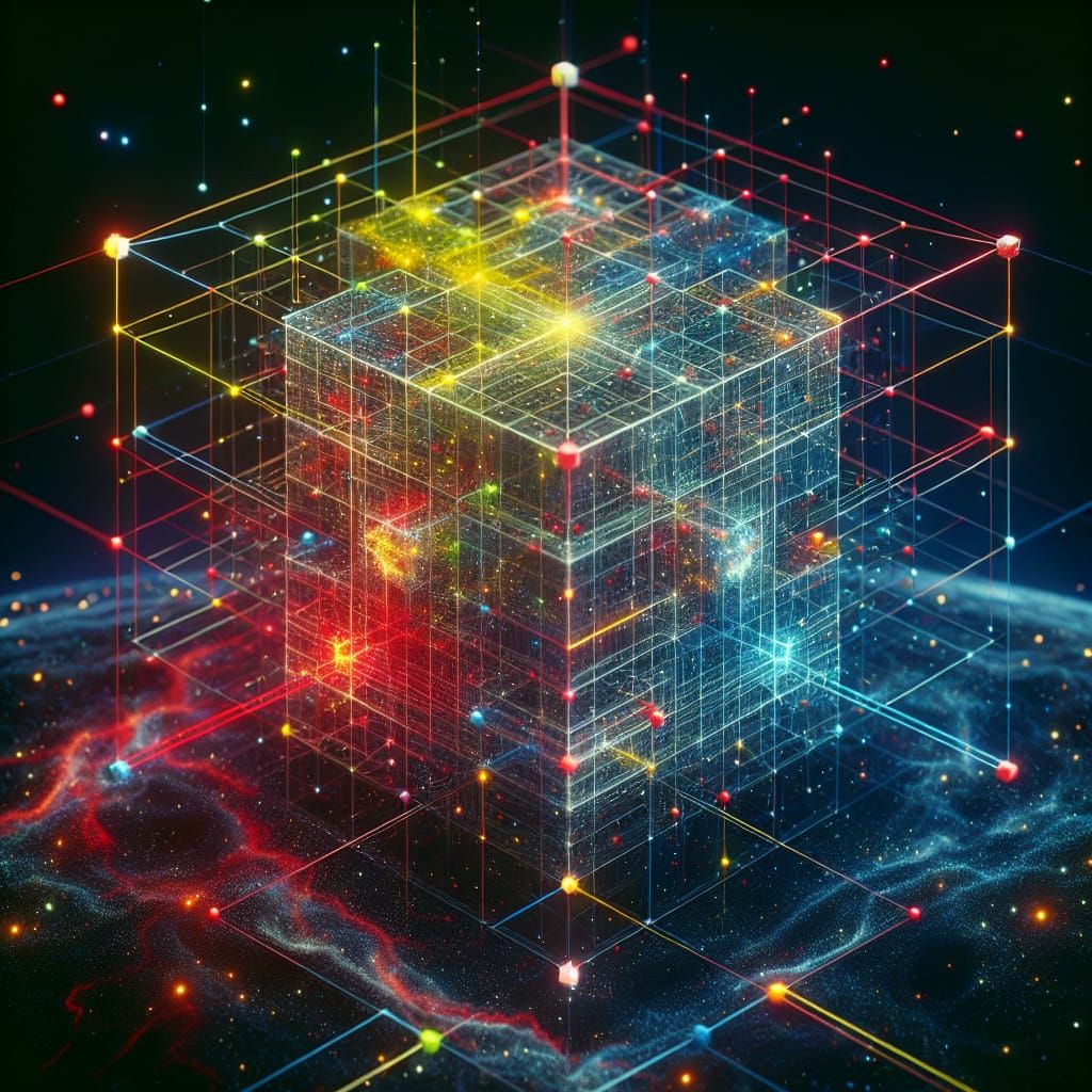 Cinematic 4D Cube Exploring Galaxy with Lightning