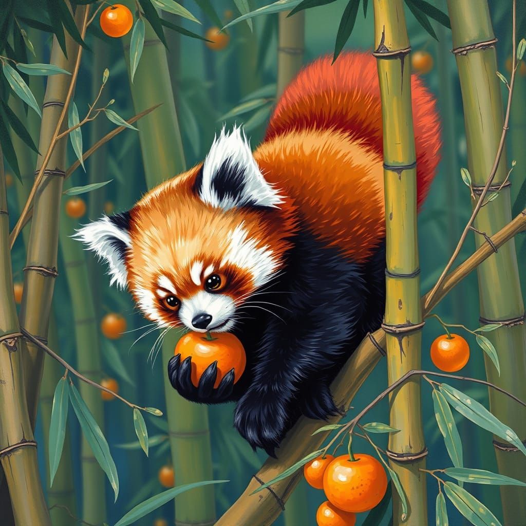 Red Panda Feast in Lush Bamboo Forest
