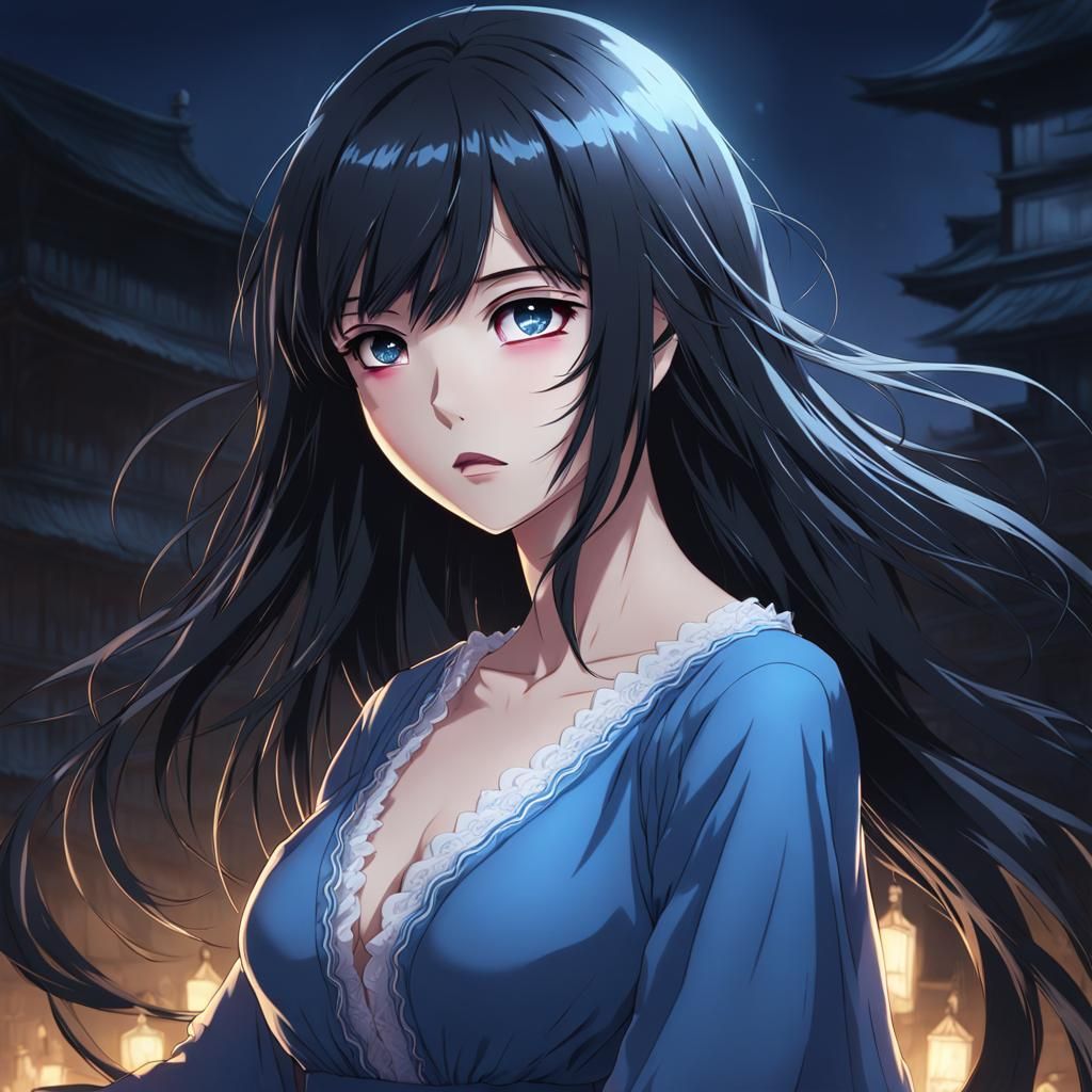 Anime Style Ghost Woman in Blue Dress