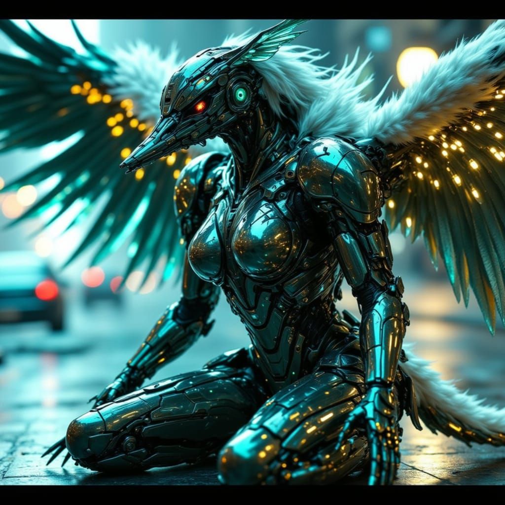 Cybernetic Platypus Angel in Cyberpunk Style