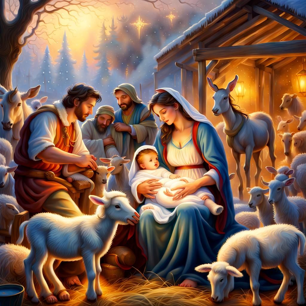 Nativity Scene: Mary Breastfeeding Baby Jesus in Light