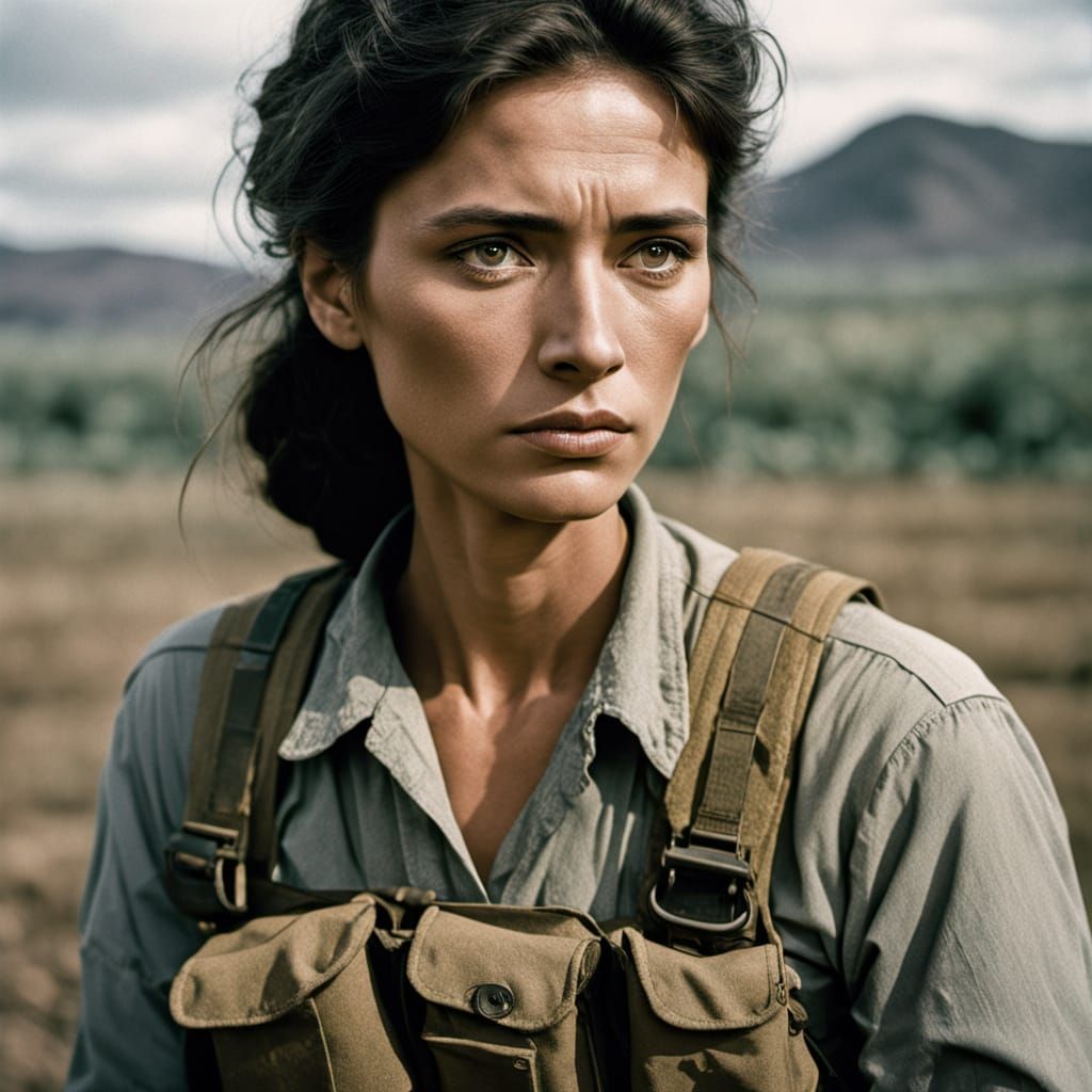 Young Soldier Stands Amidst Desolate Rural Landscape