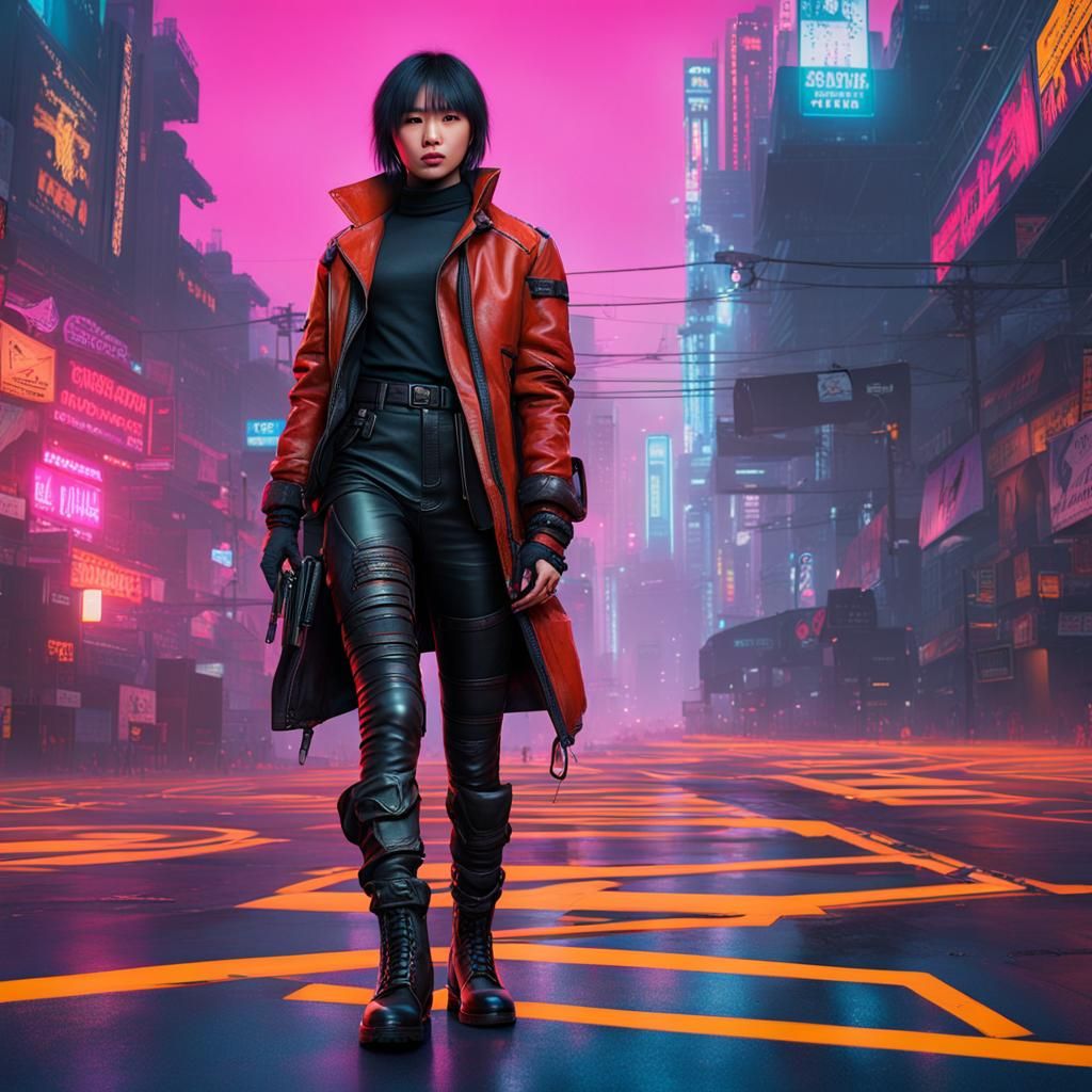 Cyberpunk Asian in Neon Cityscape of 2099