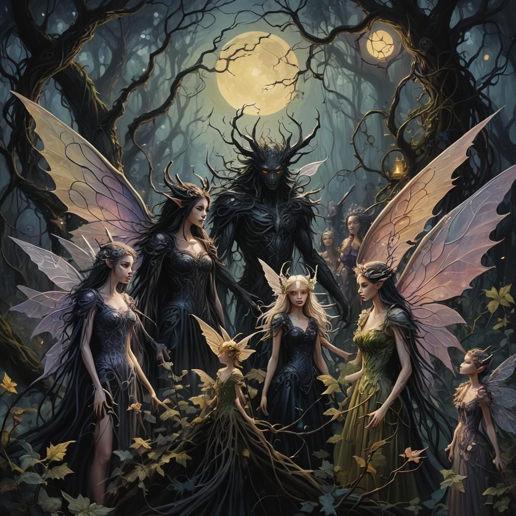 Fairy in Twilight Forest: Dark Fantasy Oil Painting