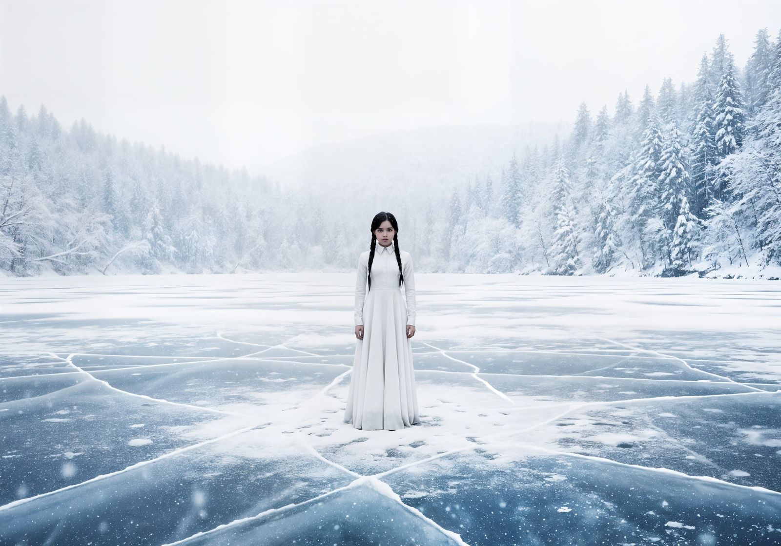 Wednesday Addams in a Blizzard on a Frozen Lake