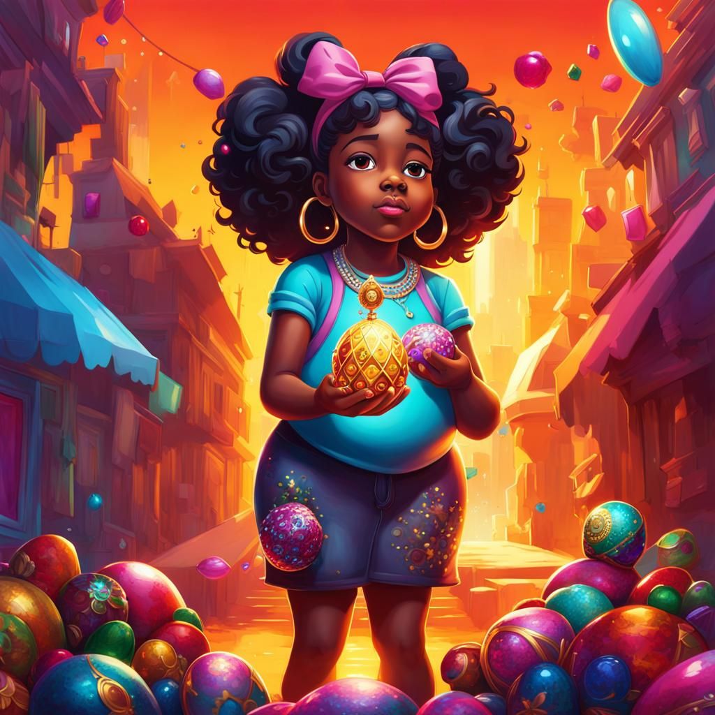 Girl with Faberge Egg in Graffiti Art Style