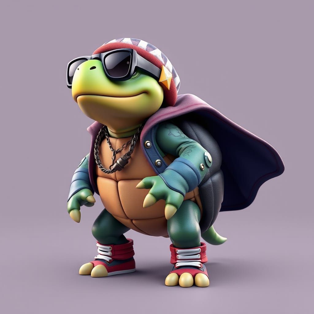 Hip Hop Turtle in Pixar-Style 3D Rendering