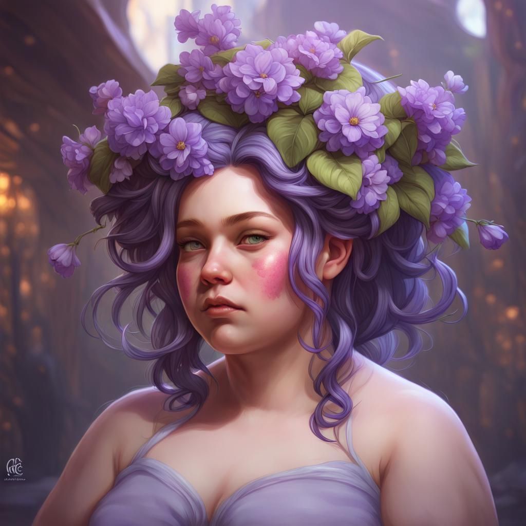 Girl with Violet Flowers: Hyperdetailed Portrait
