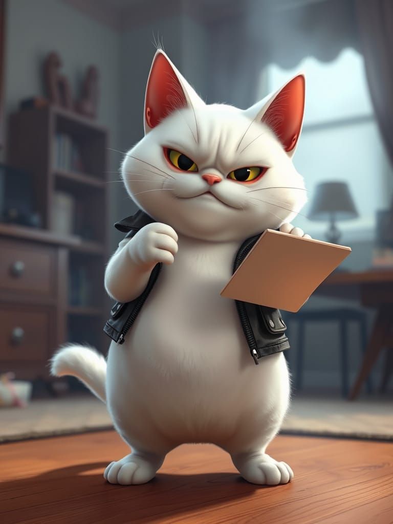 Fierce Cat in Leather Jacket: Pixar-Style 3D Caricature