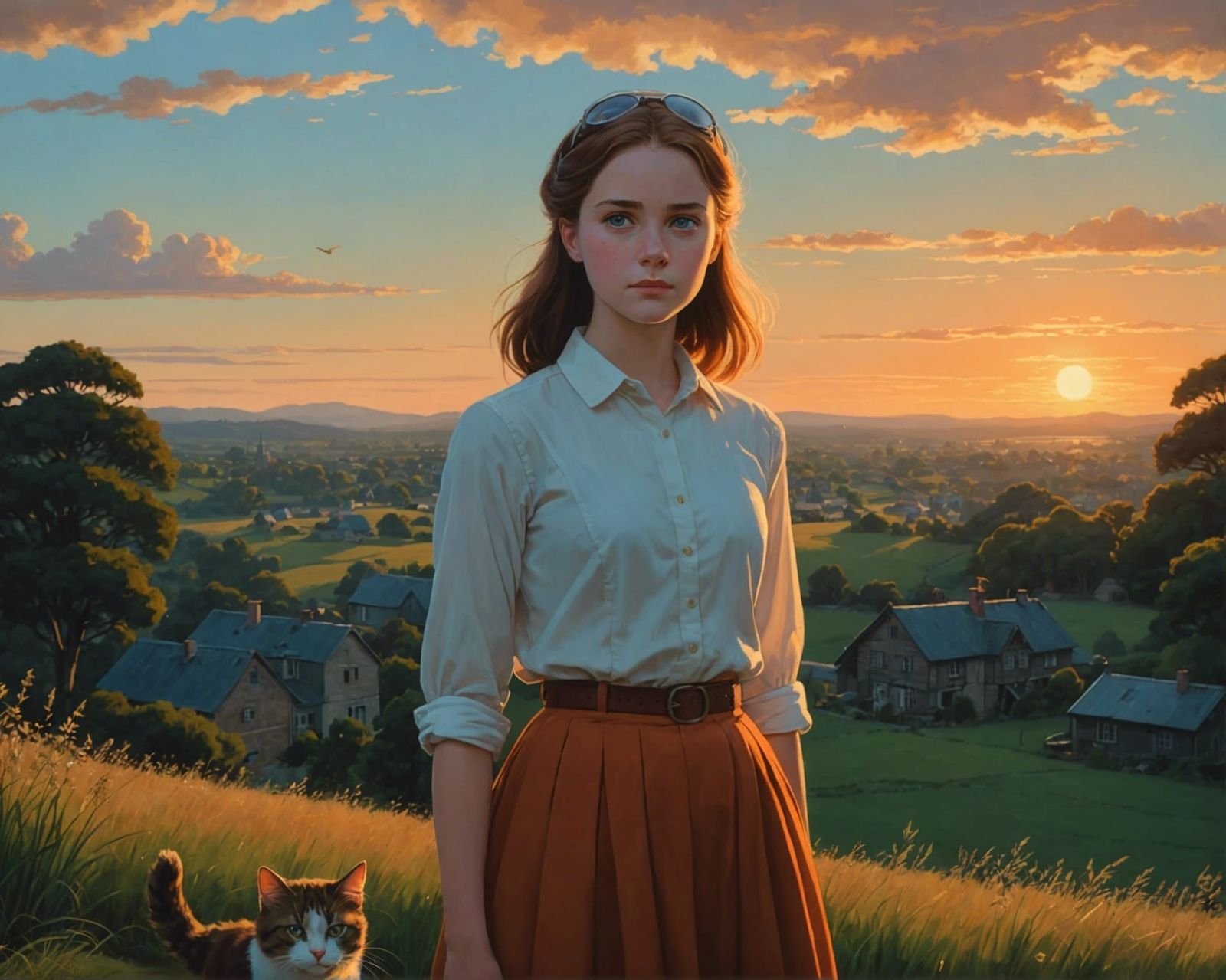 Girl at Sunset in Style of Magical Realism