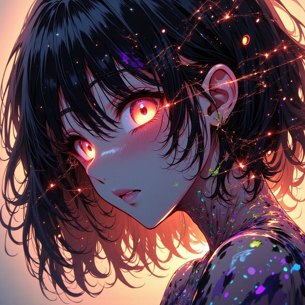 80s Anime Portrait of Ethereal Girl with Fractured Aura