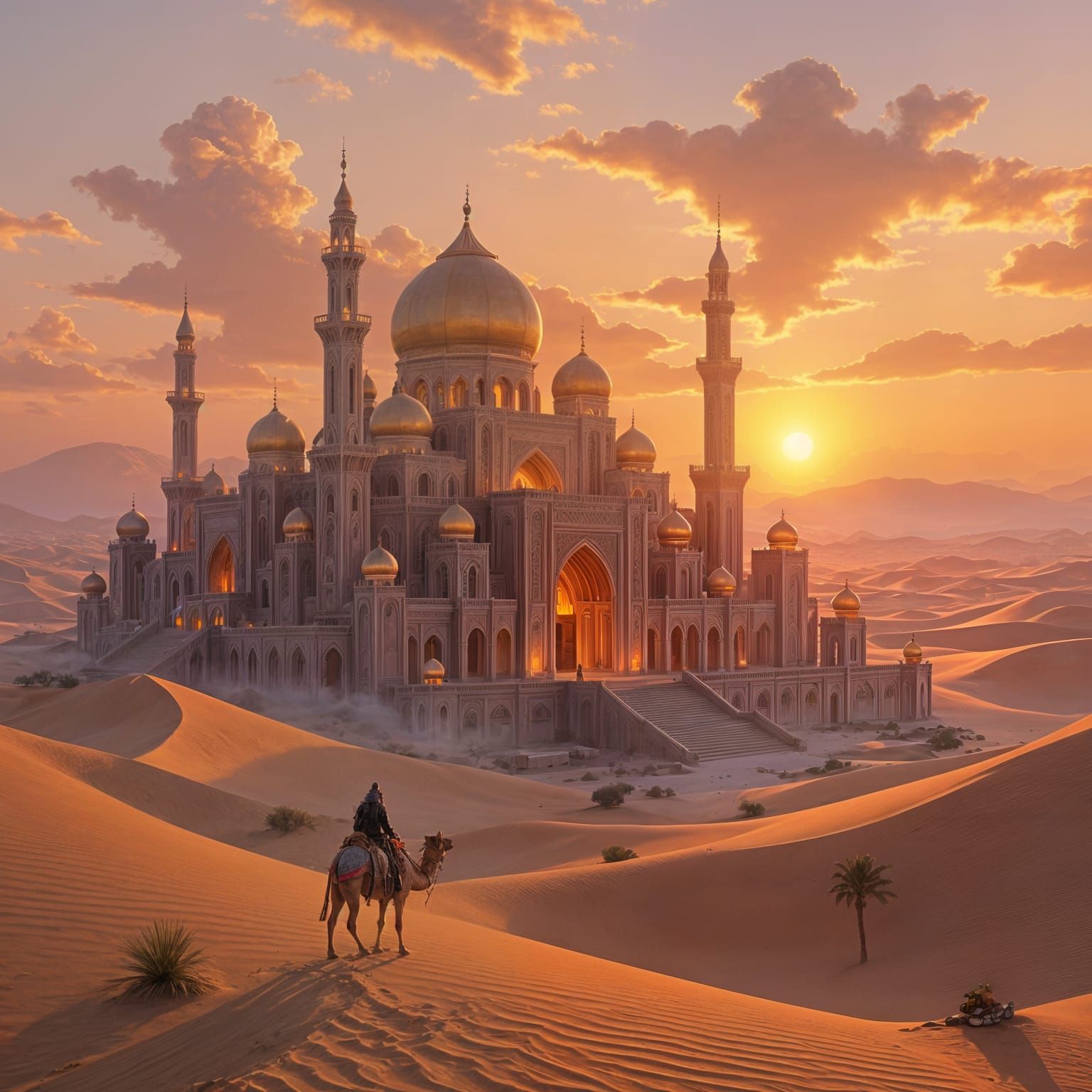 Golden Desert City Ruins at Sunset, Ethereal Fantasy