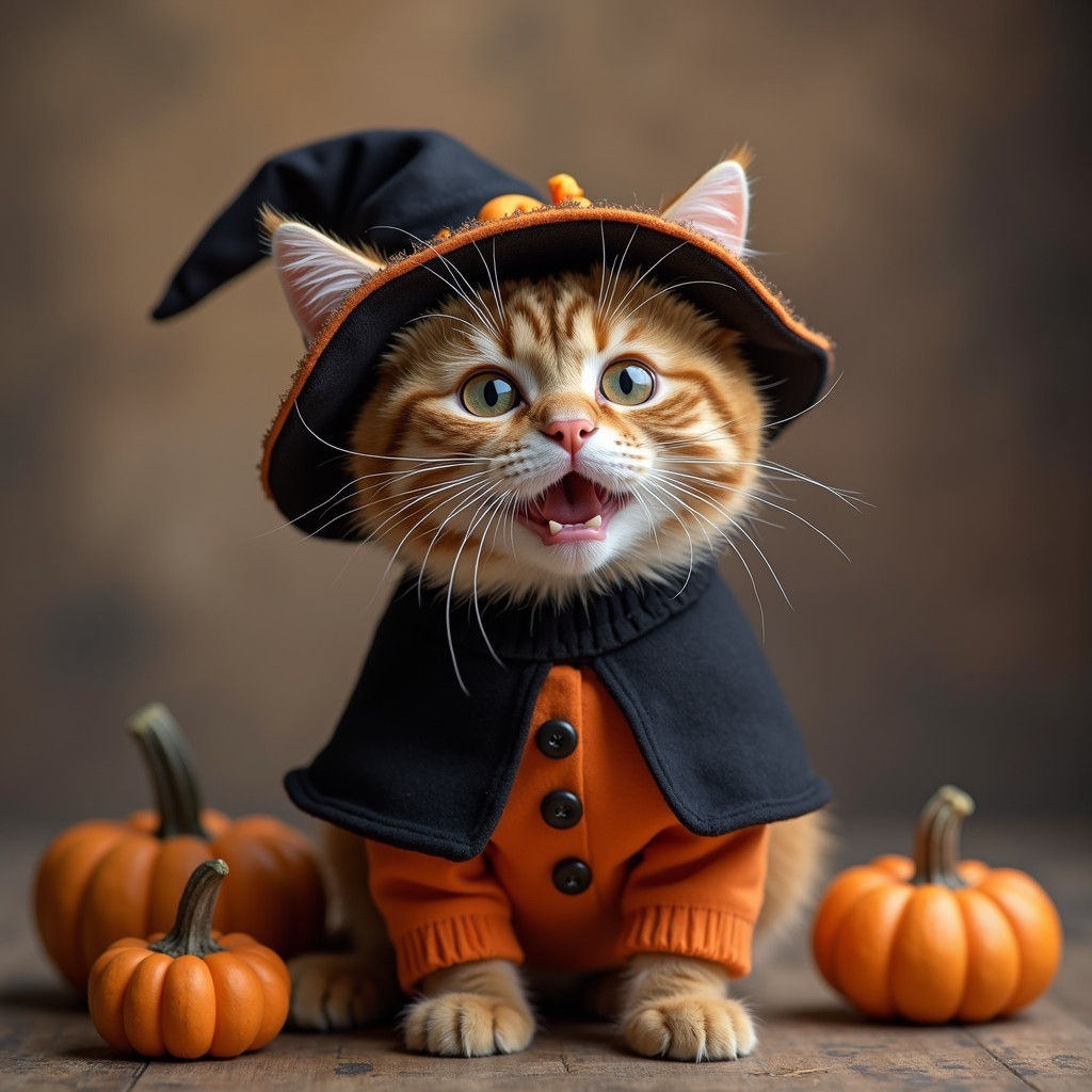 Costumed Cat Ready for Halloween Celebrations