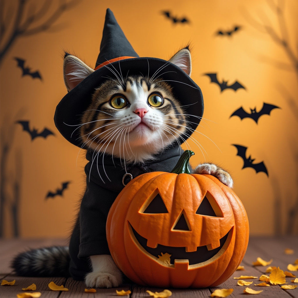 Costumed Cat Ready for Halloween Festivities