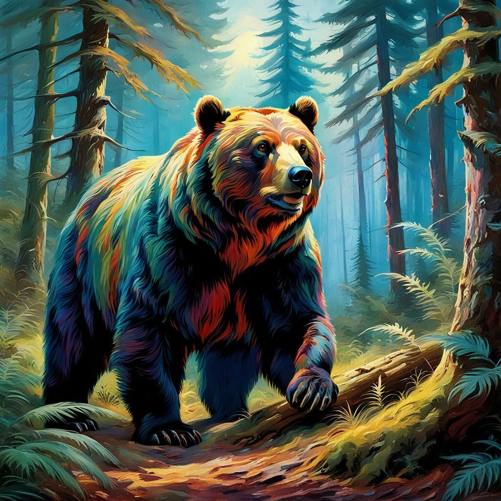 Bear in Forest, John Pettie Style Fantasy Art