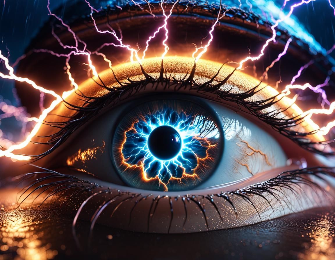 Eye Reflecting a Hyperdetailed Lightning Storm