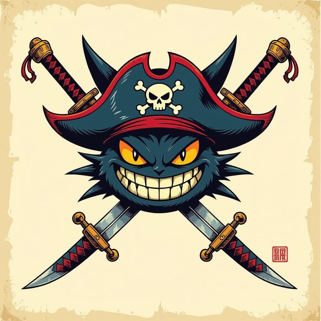Gengar Pirate Flag in Dark Fantasy Art Style