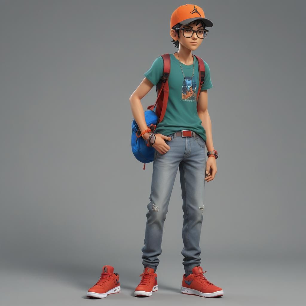 Handsome Teen Boy in Anime Style with Red Cap