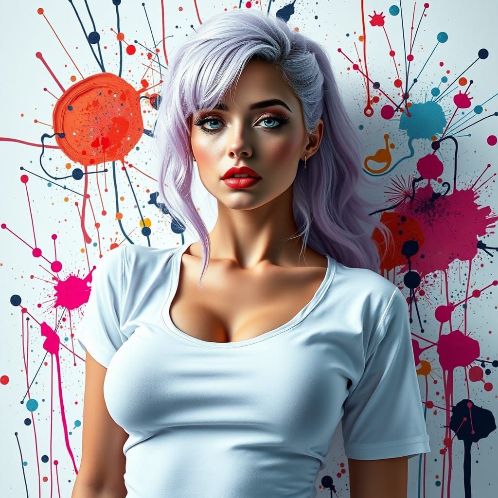 Surreal Cyberpunk Goddess with Electric Hair and Vibrant Col...