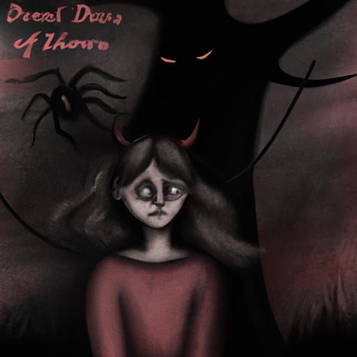 Demons and Girl in Horror Engraving Style