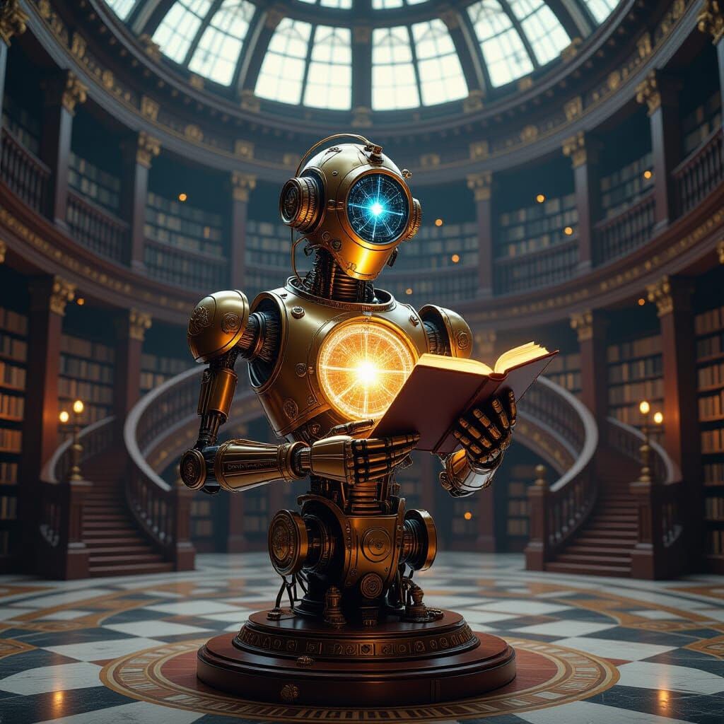 Steampunk Automaton Librarian Projecting Celestial Charts