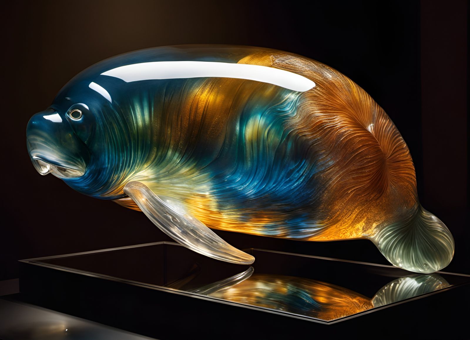 Blown Glass Manatee Inspired by Chihuly and Lalique