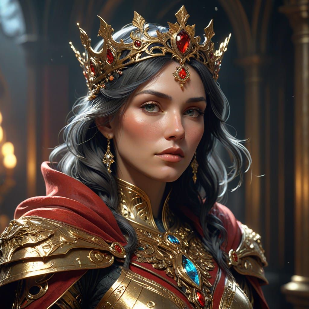 Majestic Figure in Gilded Armor on Throne