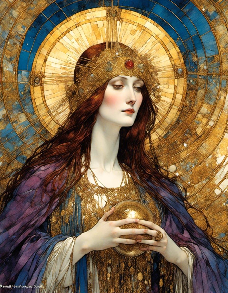 Mary Magdalene with Halo in Geometric Style