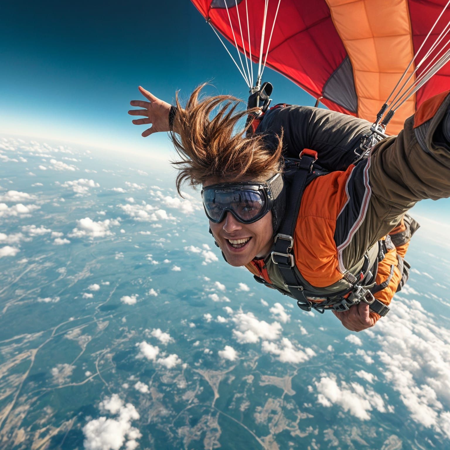 Fearless Skydiver in Freefall: Hyperrealistic Aerial Adventu...