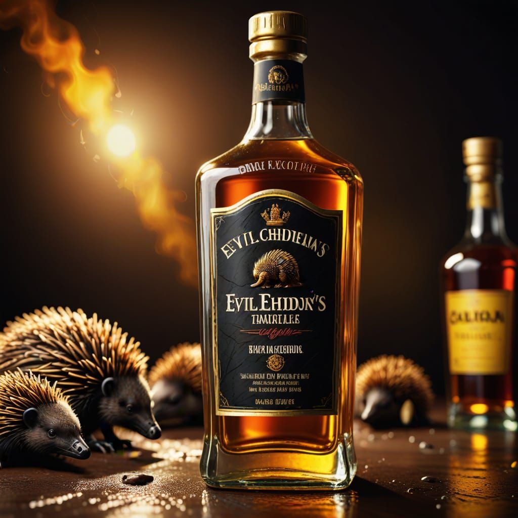 Rum bottle labelled "evil echidna's"
