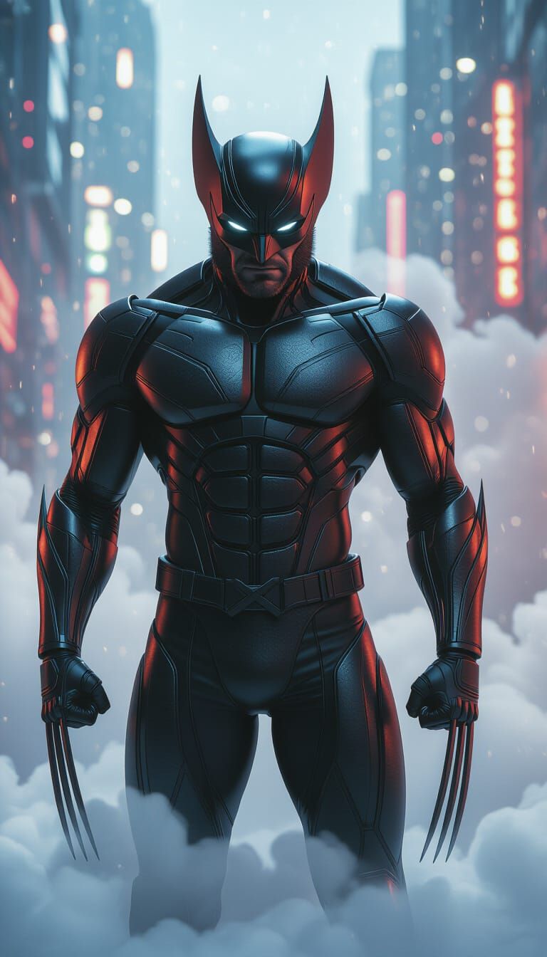 Wolverine in Sleek Metallic Suit with Neon Lights