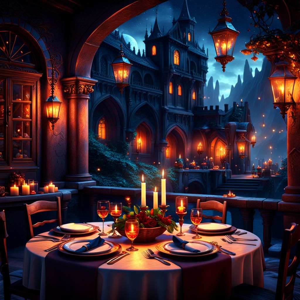 Romantic Candlelit Dinner for Two: Fantasy Concept Art