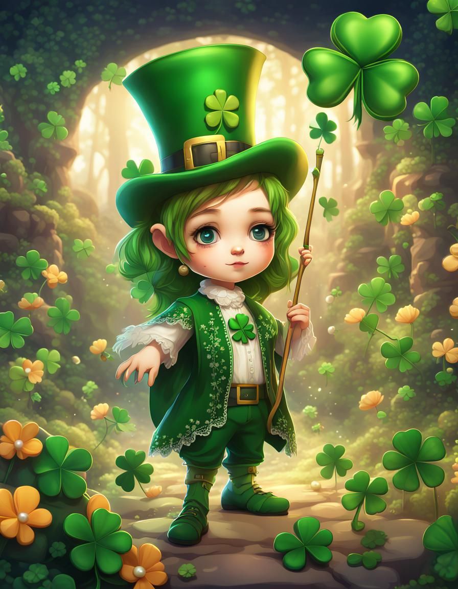 Chibi St. Patrick's Day Background with Shamrocks