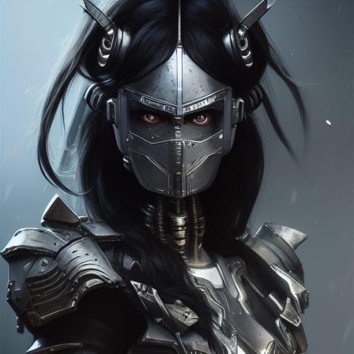 Black Metal Armored Cyborg in Hyper-Realistic Detail