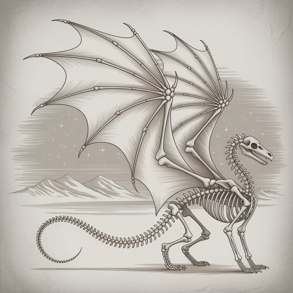 Majestic Dragon Wing Pencil Sketch in Sepia Tone