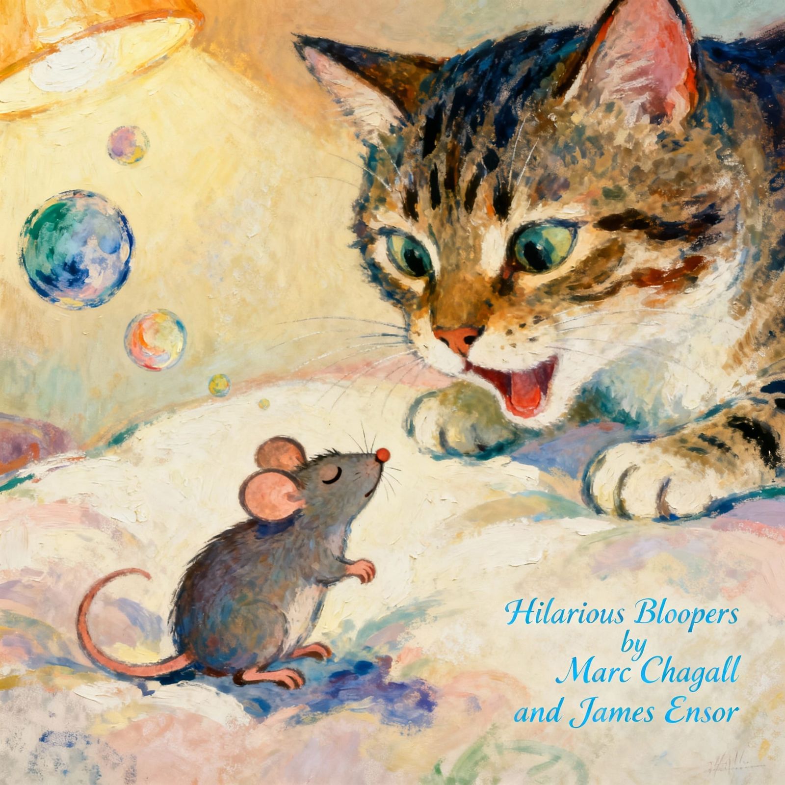 Tabby Cat Sings Lullaby to Mouse in Painterly Style