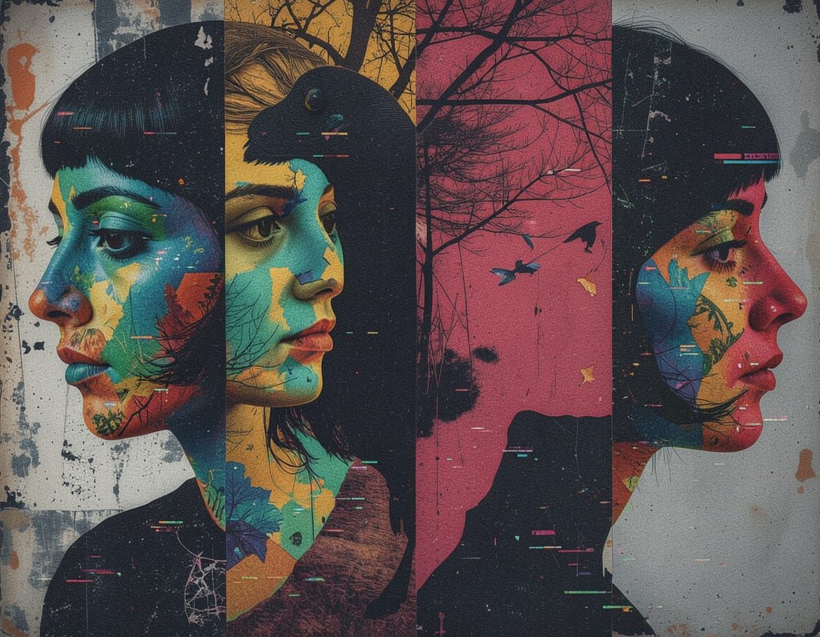 Four Season Silhouettes in Mixed Media Collage