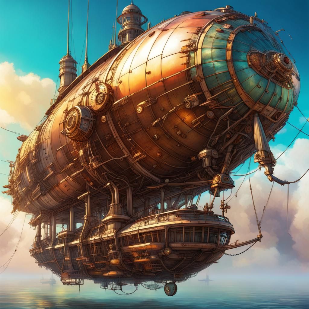 Neo-Futuristic Steampunk Airship Concept Art