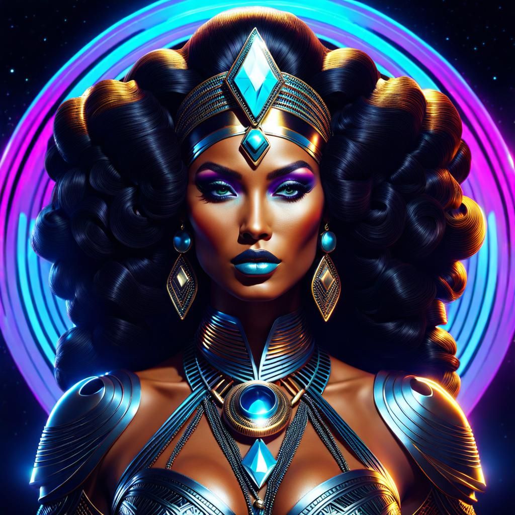 Groovy Black Magic Woman in Retro Digital Art