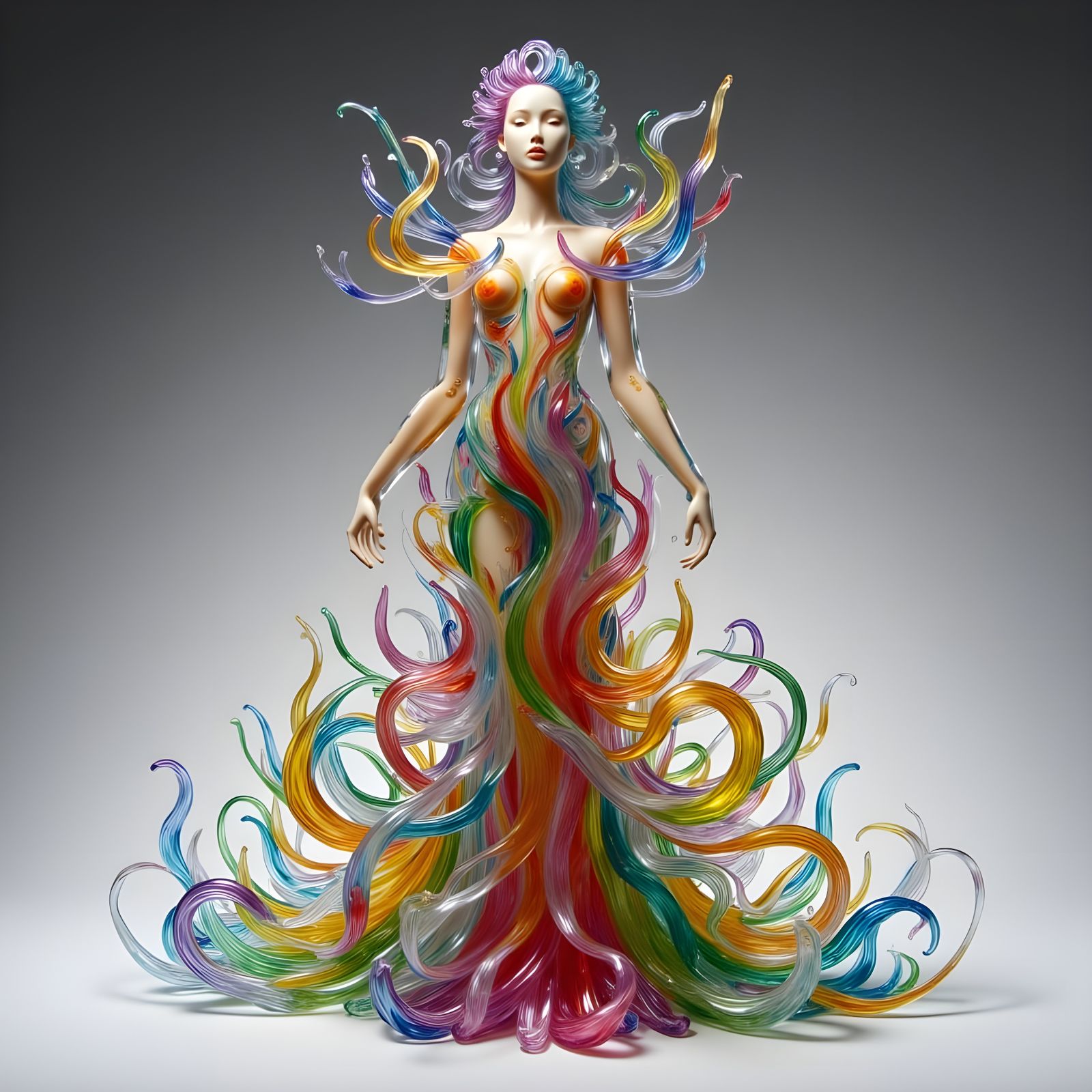 Multicolored Murano Glass Sculpture of a Nude Woman
