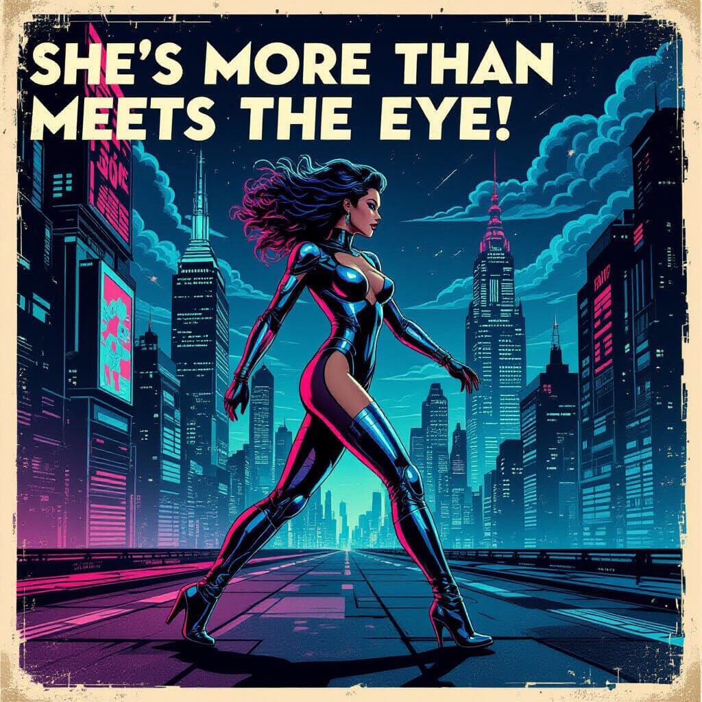 Glamorous Android in Cyberpunk City, Cartoon Style