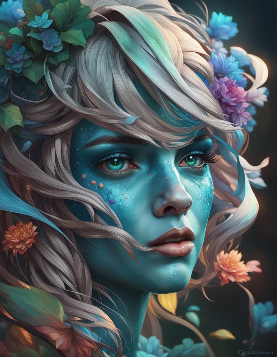 Detailed Dryad Portrait in Art Nouveau Style