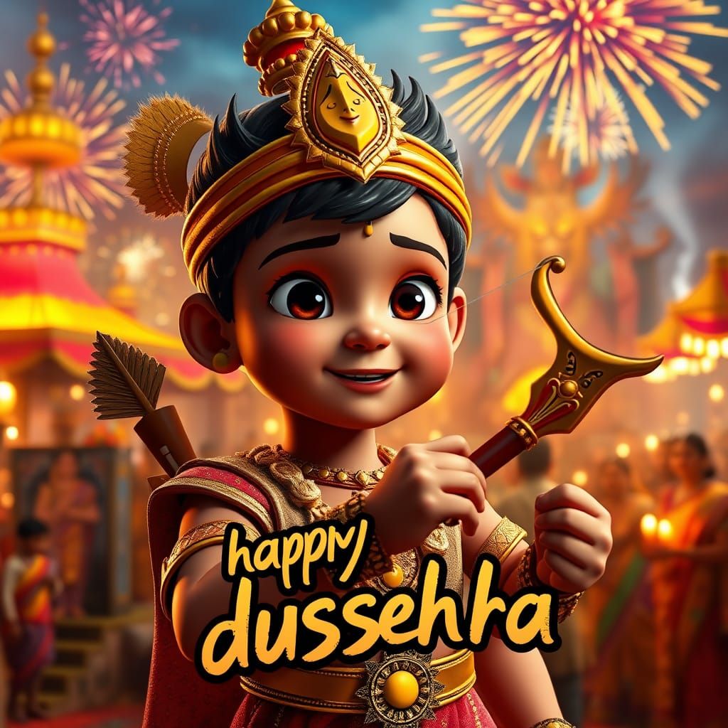Boy as Lord Rama with Bow in Pixar Style