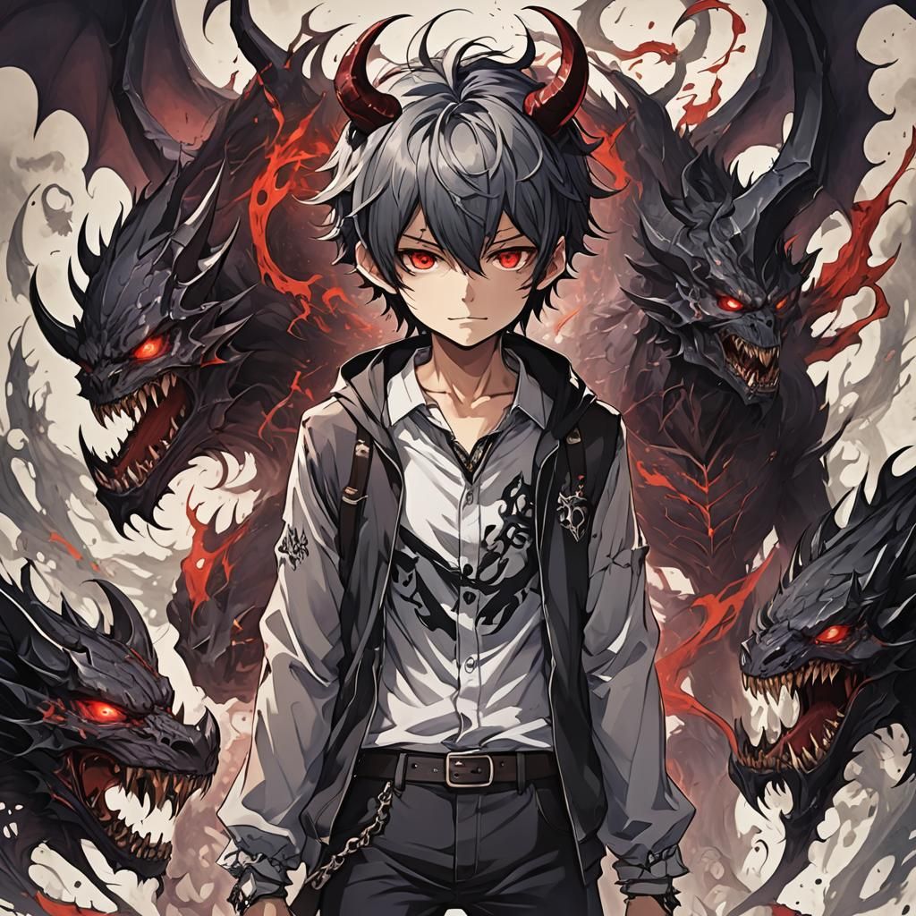 Anime Style Demon Boy Illustration