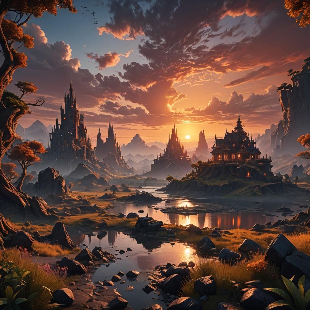 Savanna Sunset: Detailed Matte Painting in Deep Color