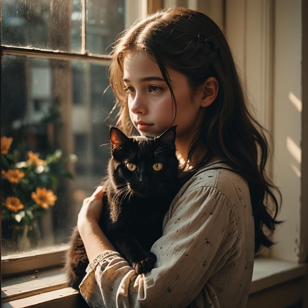 Girl and Cat: Emotive Portrait in Willis Style