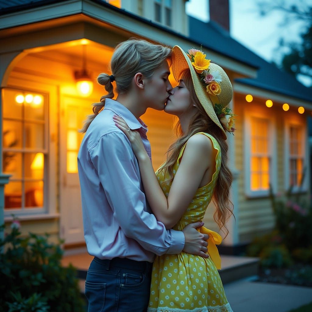 Androgynous Young Man in a Dreamy, Cinematic Kiss