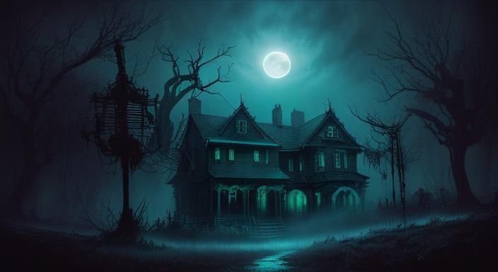 Lovecraftian Haunted House with Bioluminescent Spectres