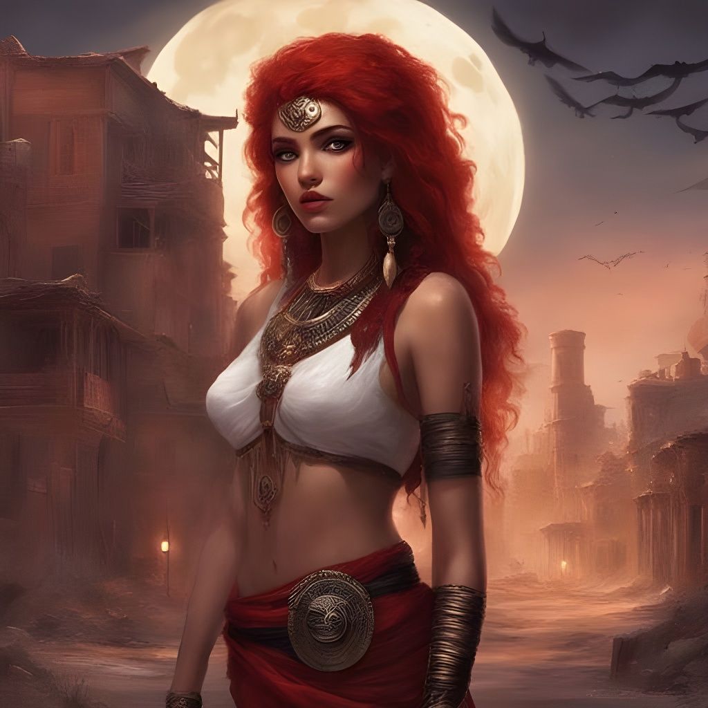 Stunning Red-Haired Egyptian Woman in Haunted Setting