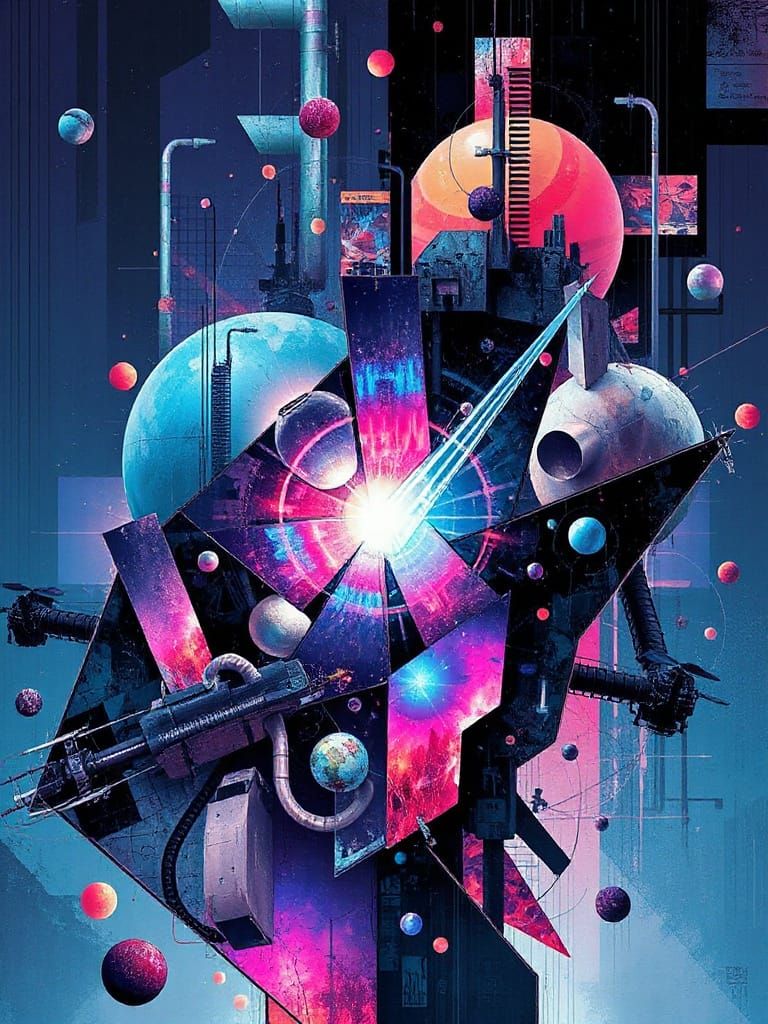 Surreal Abstraction with Neon Glow and Grunge Textures